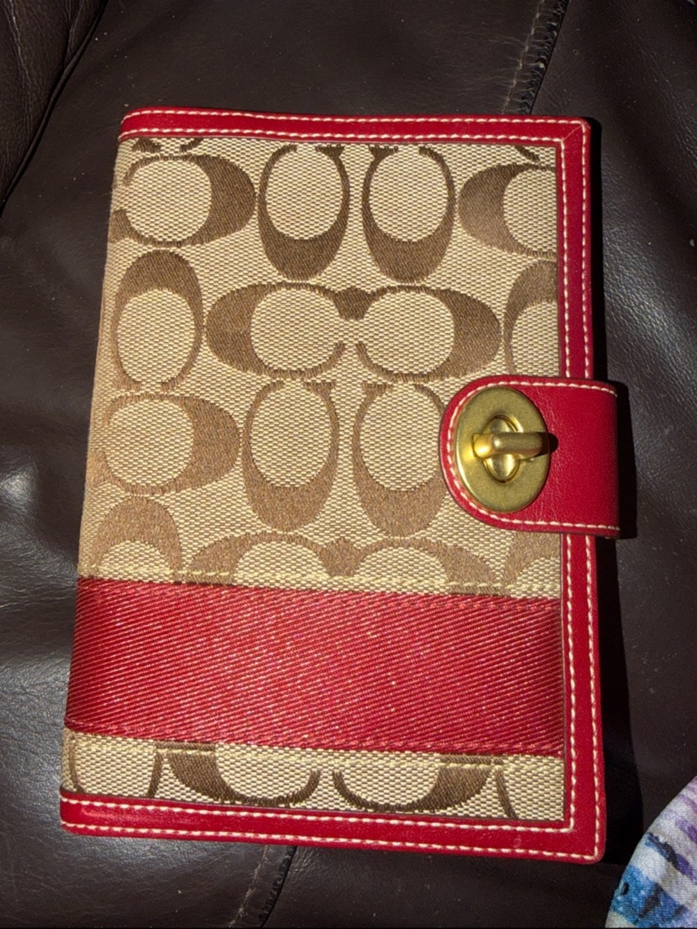 Coach Brown Signature Canvas with Red Trim Turnlock Wallet - Picture 3 of 4